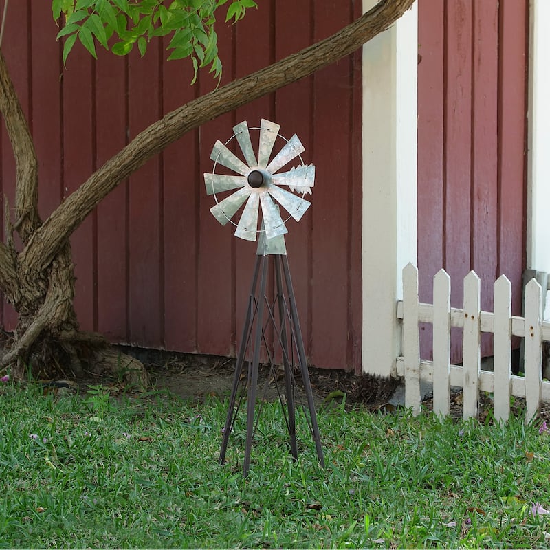 Alpine Corporation 24" Tall Outdoor Metal Windmill Spinner Garden Yard Decoration, Bronze and Silver