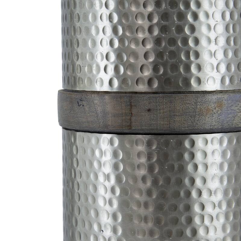 D16x24.4" Hammered Iron Table Lamp with Mango Wood(Lamp Shade Assembly Required)