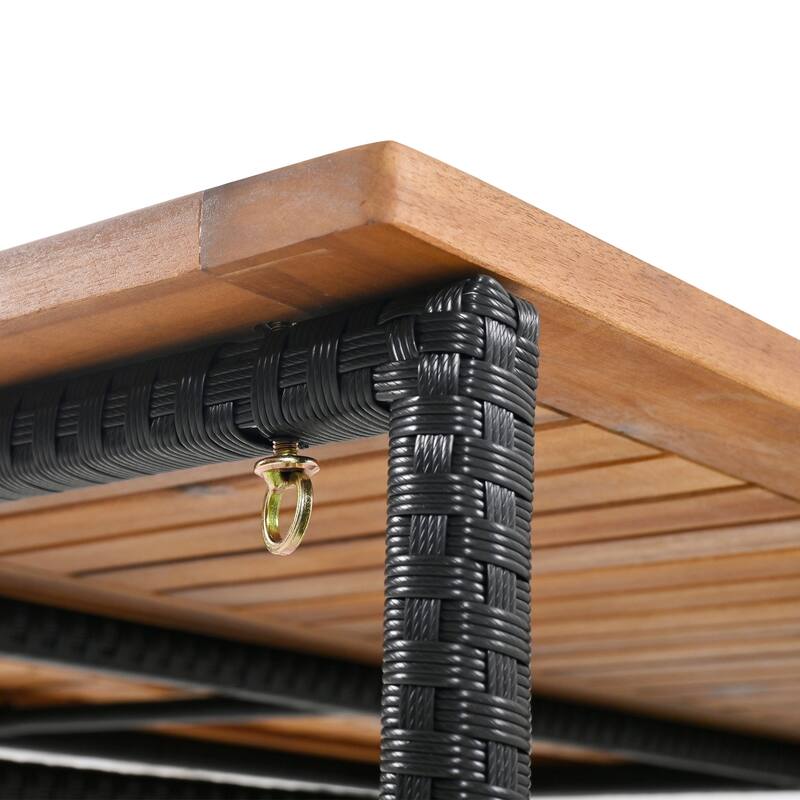 5-Piece Outdoor Acacia Wood Bar Height Table And Four Stools With Cushions