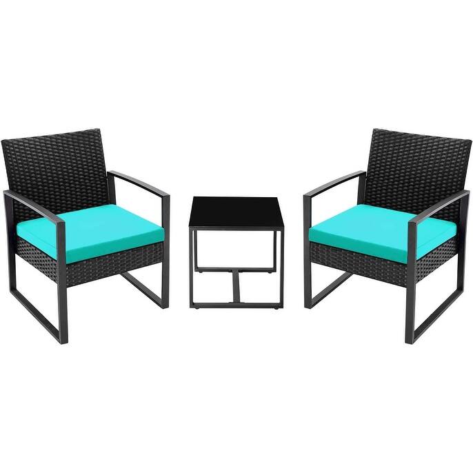 Furniwell 3 Pieces Patio Conversation Set Chairs with Coffee Table