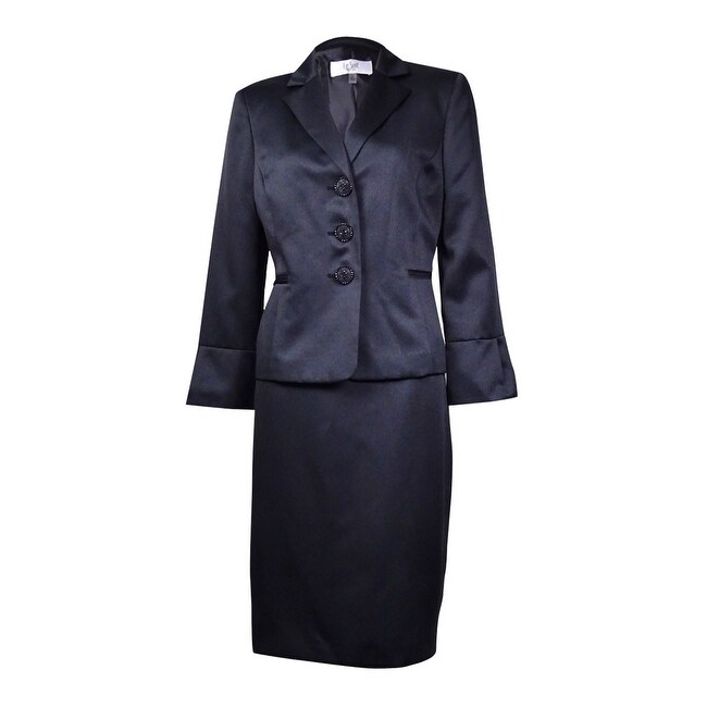Le Suit Women's Prague Notch Welt-Pocket Skirt Suit - Black
