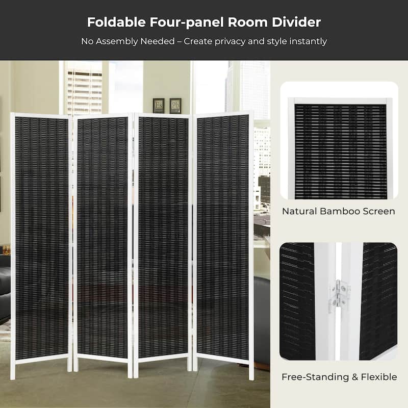 Roundhill Furniture Inkwell 4-Panel Bamboo Room Divider, Folding Portable Partition Screen