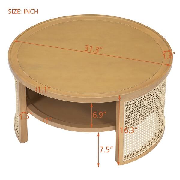 2 Tier Round Natural Wood with Rattan Storage Coffee Table - Bed Bath ...