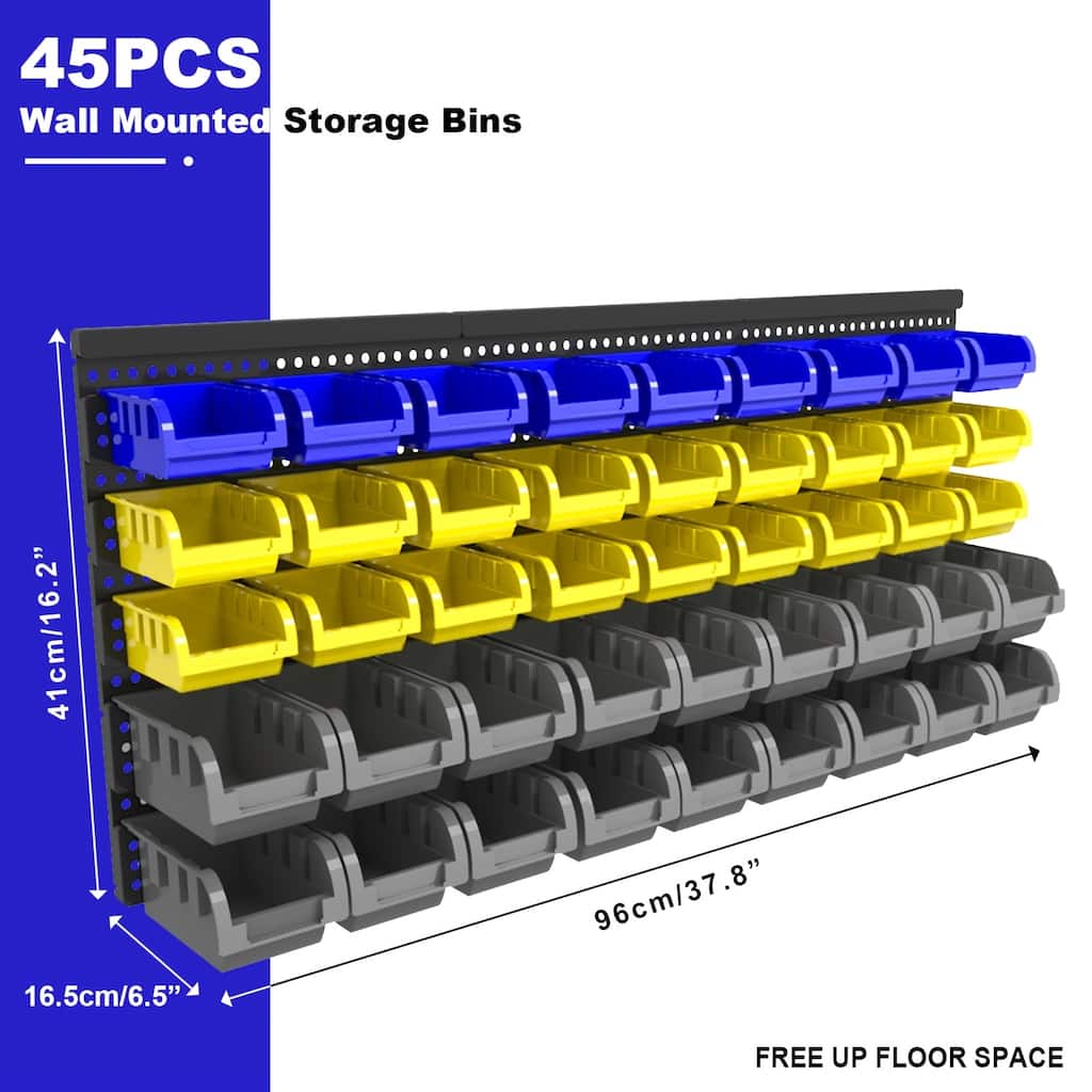 45pcs Wall-Mounted Tool Organization System with Storage Box and Brackets