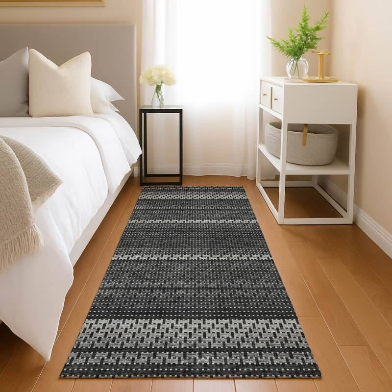 Machine Washable Indoor/ Outdoor Boho Stripe Chantille Rug