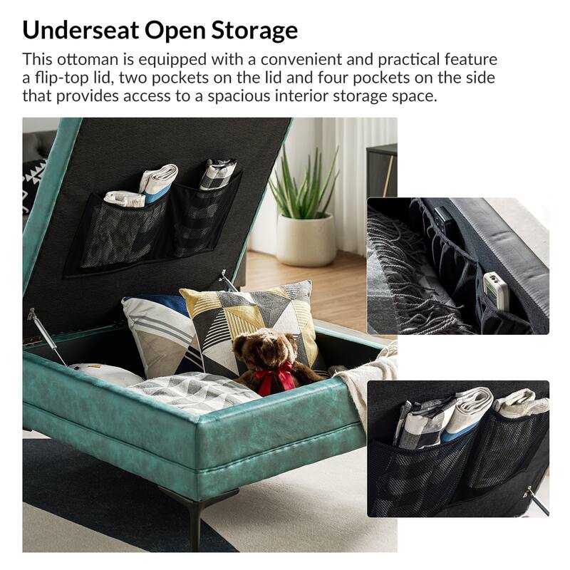 Geoffrev Transitional Lift Top Storage Button-Tufted Cocktail Ottoman by HULALA HOME