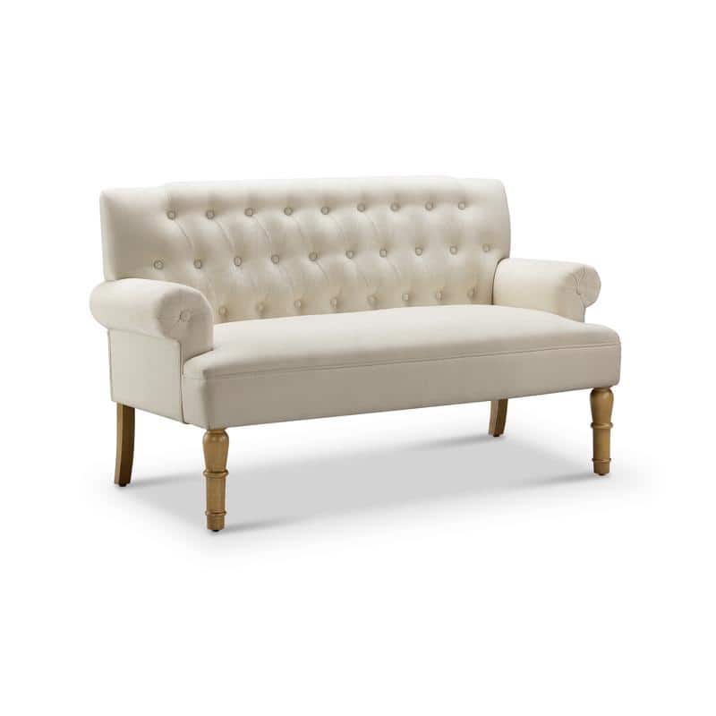 Moser Bay Arete Upholstered Tufted Settee Chesterfield Style Loveseat, Velvet or Linen - Beige - Velvet