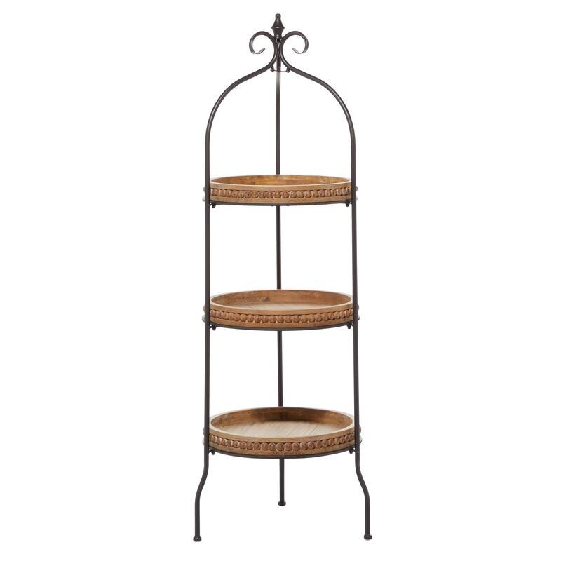 Brown Metal Arched Beaded 3 Shelves Shelving Unit with Scroll Top