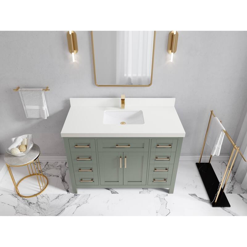 Willow Collections 48 in. W x 22 in. D Cambridge Single Sink Bathroom Vanity with Countertop - 2”White Quartz - Evergreen