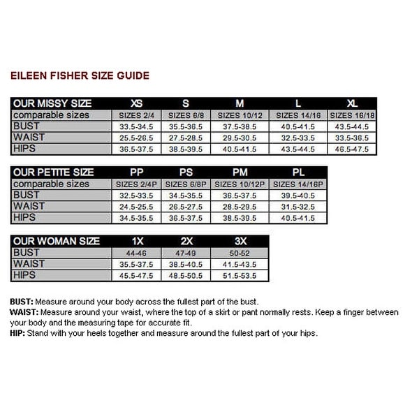 Eileen Fisher Jeans Size Chart
