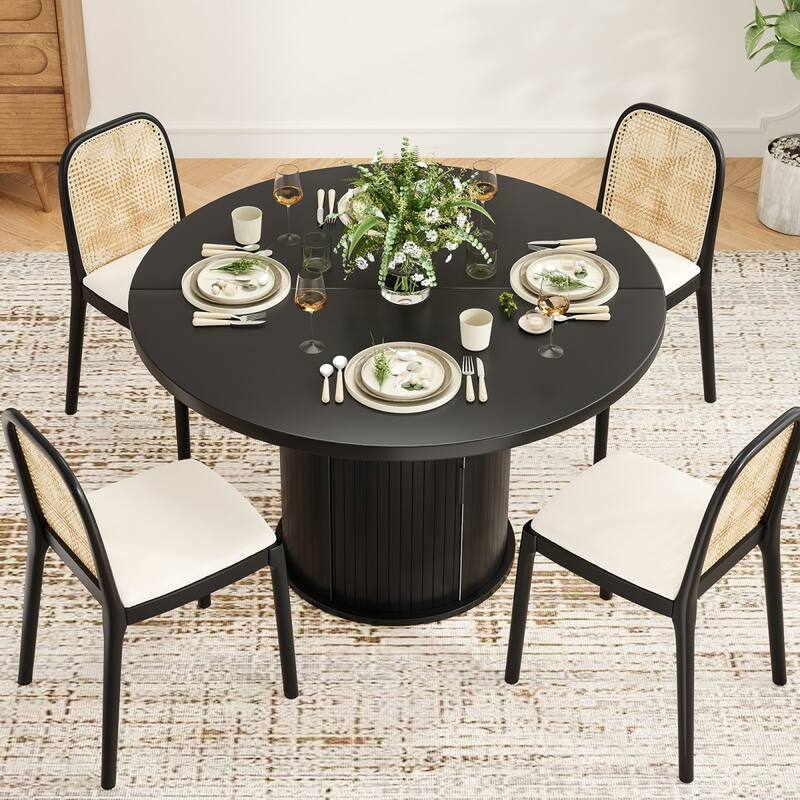 43" Modern Round Dining Table with Sturdy Metal Base and Storage