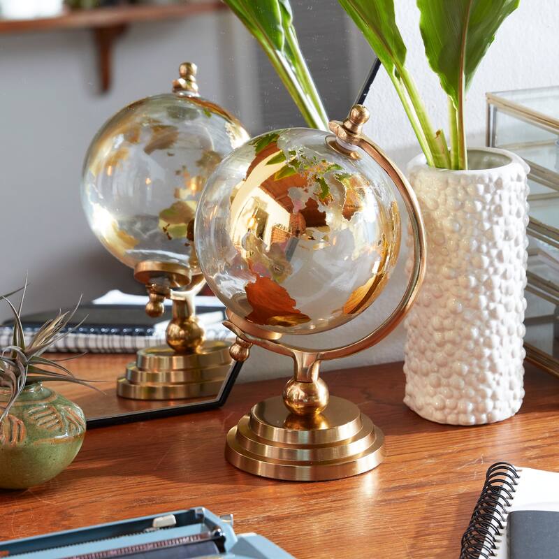 Multi Color Metal and Glass Glam Traditional World Desk Globe