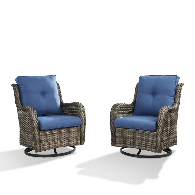 Pocassy Outdoor Wicker Glider Swivel Club Chairs (Set of 2) - Mix Grey