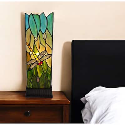 HomeRoots 18" Dark Brown Table Lamp With Green and Black Shade - 12