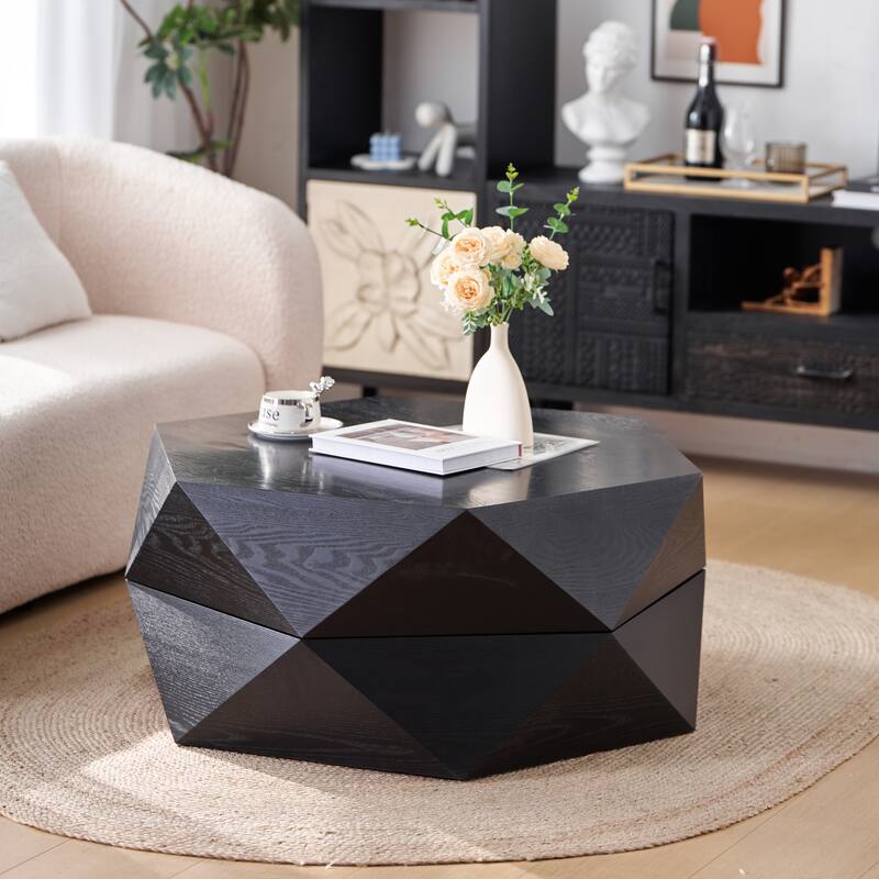 GDFStudio Corvyn Polygon Flip-Top Coffee Table with Hidden Storage and Solid Wood Veneer