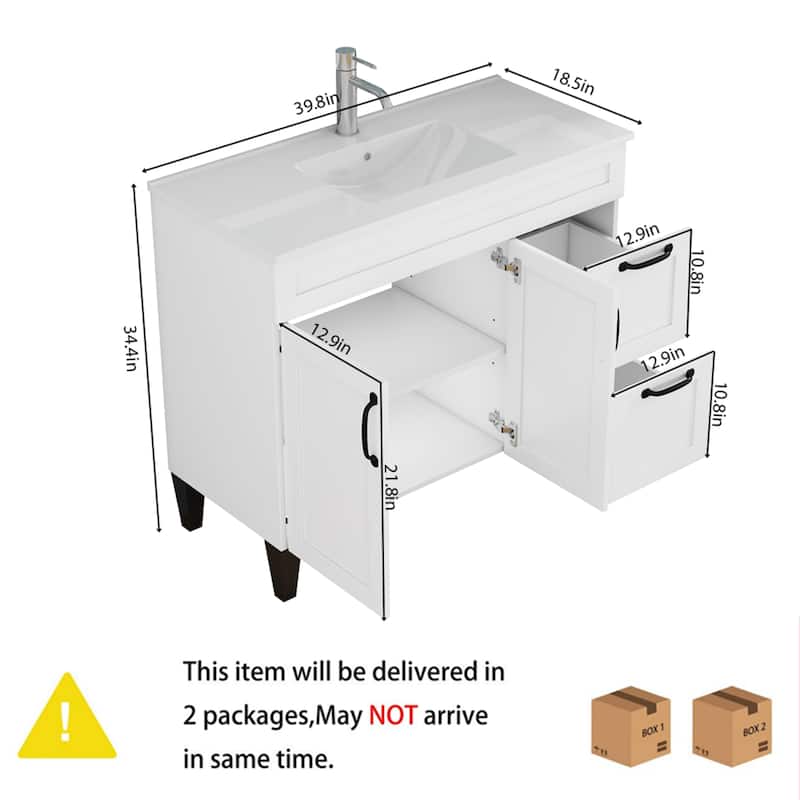 39.8" Bathroom Vanity with Sink Combo, 2 Doors and 2 Large Drawers, Soft-Close Cabinet with Black Hardware