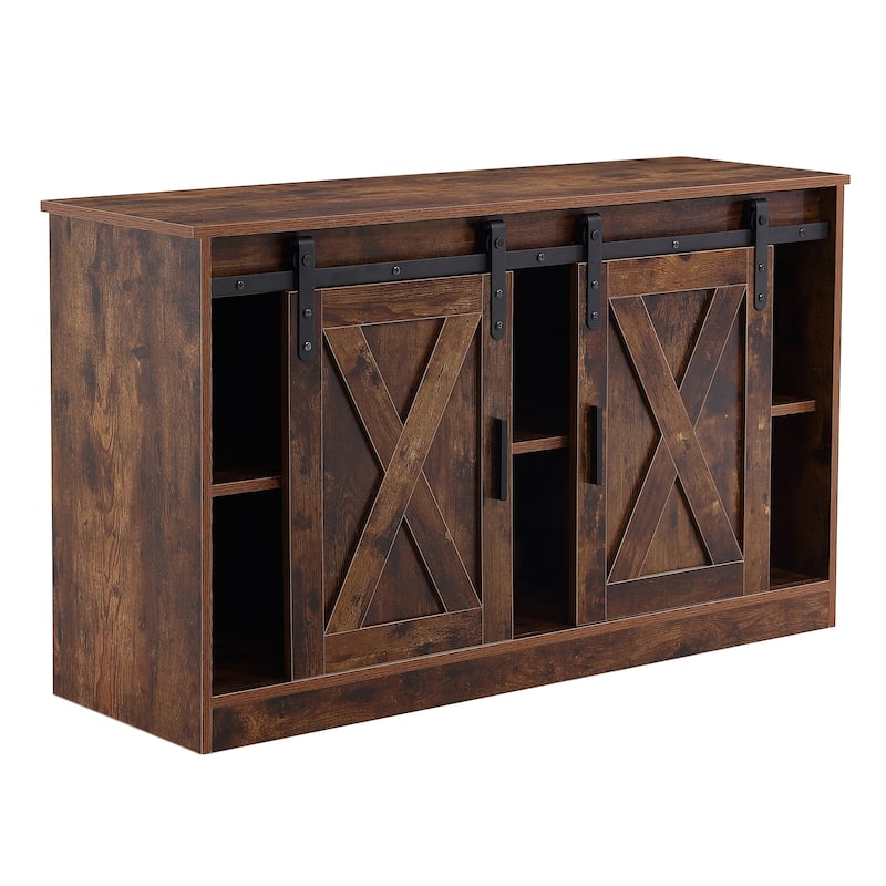 47" TV Stand with Barn Doors & 3-Layer Storage