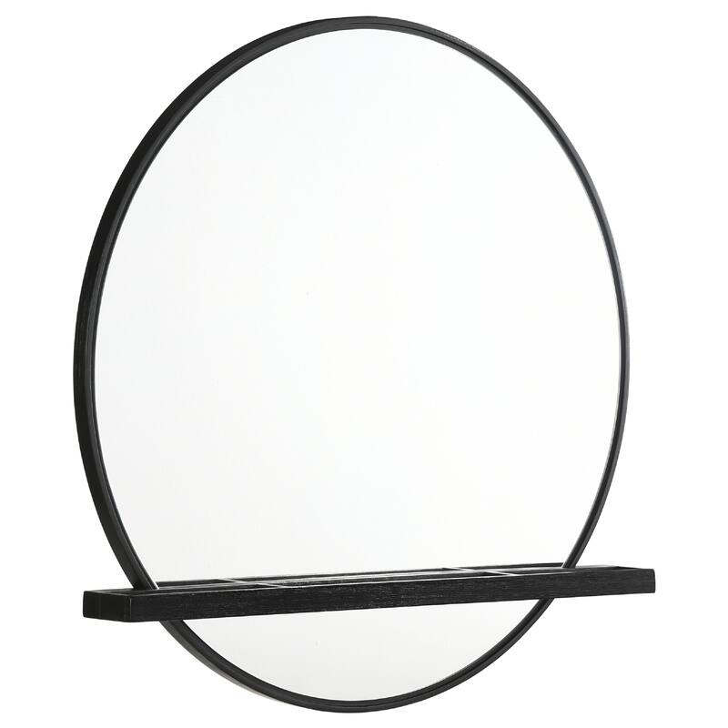 Fij Oval Dresser Mirror, Black Wood Frame, Felt-lined Tray, 38 Inch