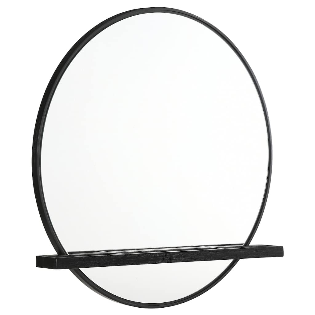 Fij Oval Dresser Mirror, Black Wood Frame, Felt-lined Tray, 38 Inch