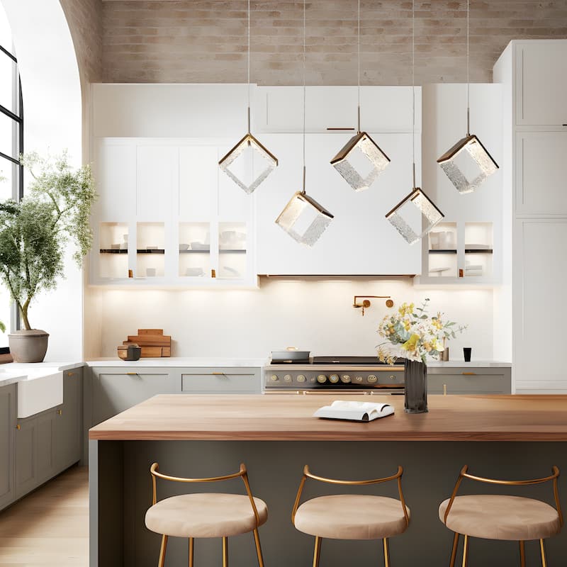 Modern 5-Light LED Gold Chandelier Linear Island Lights for Dining Room - W 40.1" * H 11.8" * D 7.7"