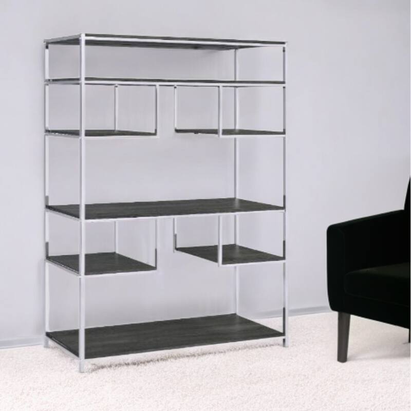 HomeRoots 72" Gray and Silver Metal Seven Tier Geometric Bookcase - Gray and Silver