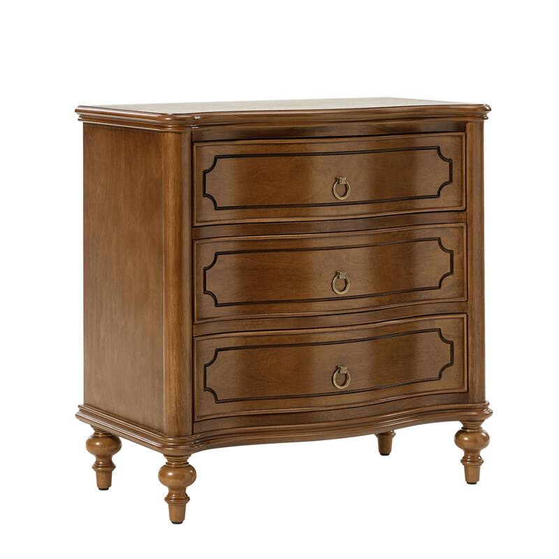 Alois Traditional 28''W 3-Drawer Curves End Table with Solid Wood Spindle Legs by HULALA HOME
