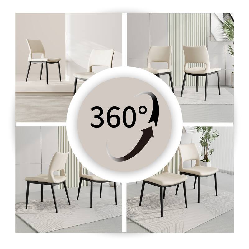 Modern Minimalist Pu Leather Dining Chairs Set Of 2, Comfortable Backrest Design, Metal Leg Support, For Restaurants, Kitchens