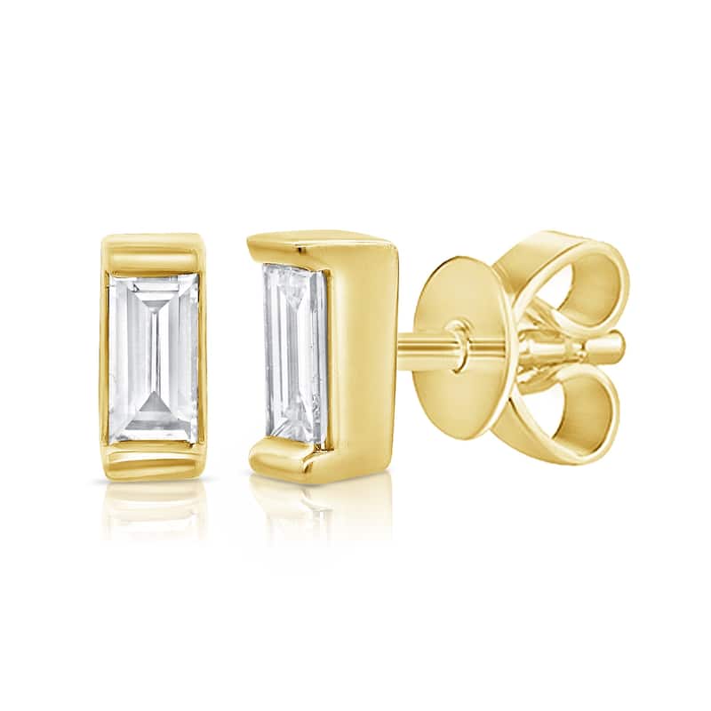 Joelle Collection Diamond Baguette 1/5 cttw. Tiny Studs Earrings 14K Gold - Yellow