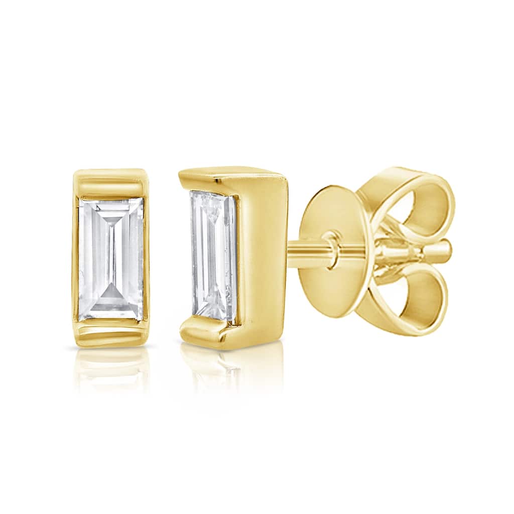 Joelle Collection Diamond Baguette 1/5 cttw. Tiny Studs Earrings 14K Gold