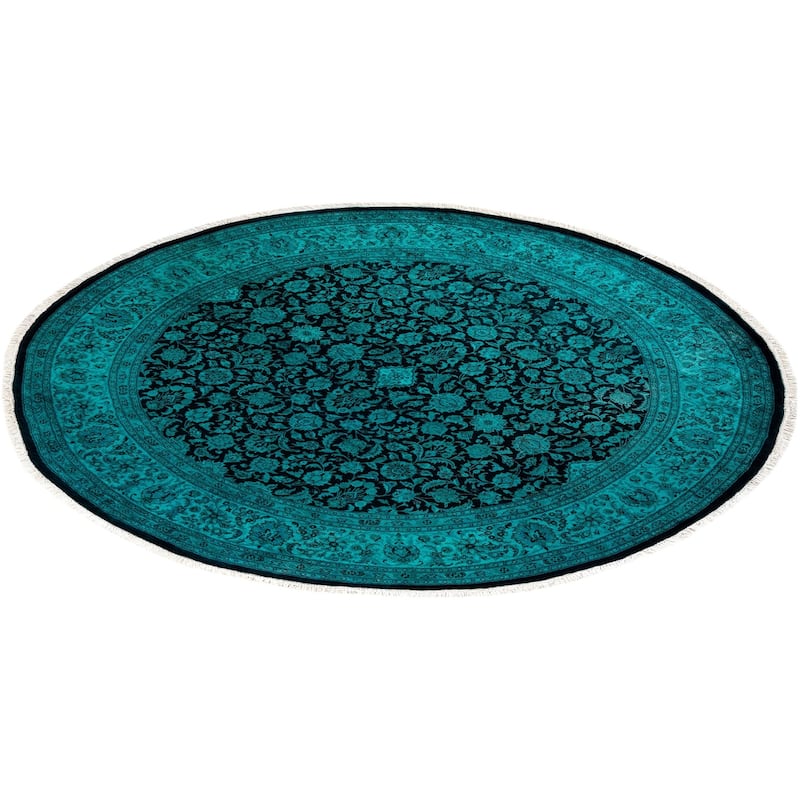 Fine Vibrance, One-of-a-Kind Hand-Knotted Area Rug - Green, 6' 7" x 6' 9" - 6' 7" x 6' 9"