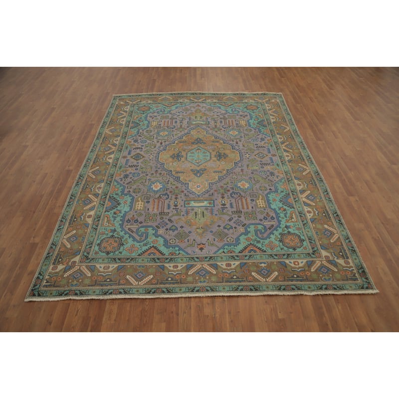 Hand Knotted Oriental 100% Wool Carpet Traditional Floral Purples Tabriz Area Rug - 11' 1'' X 8' 2''
