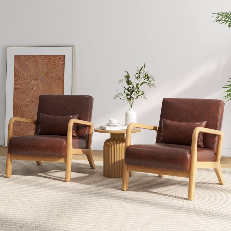 2 Set Mid Century ModernUpholstered Accent Chairs Armchair with Pillow