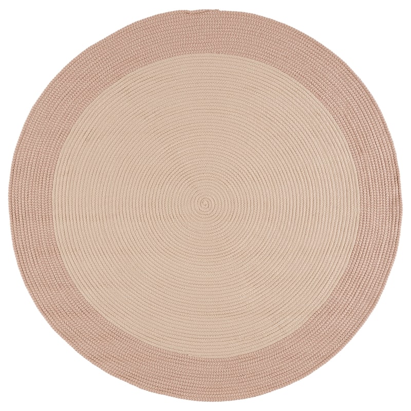 SAFAVIEH Handmade Braided Blodwen Washable Indoor/Outdoor Rug - Weather Resistant & Easy Cleaning - 5' Round - Ivory/Peach