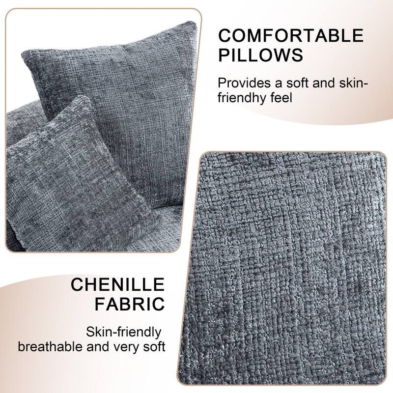 Chenille Upholstered Durable Comfort Lounger High Back Bean Bag Lazy Sofa With Three Pillows