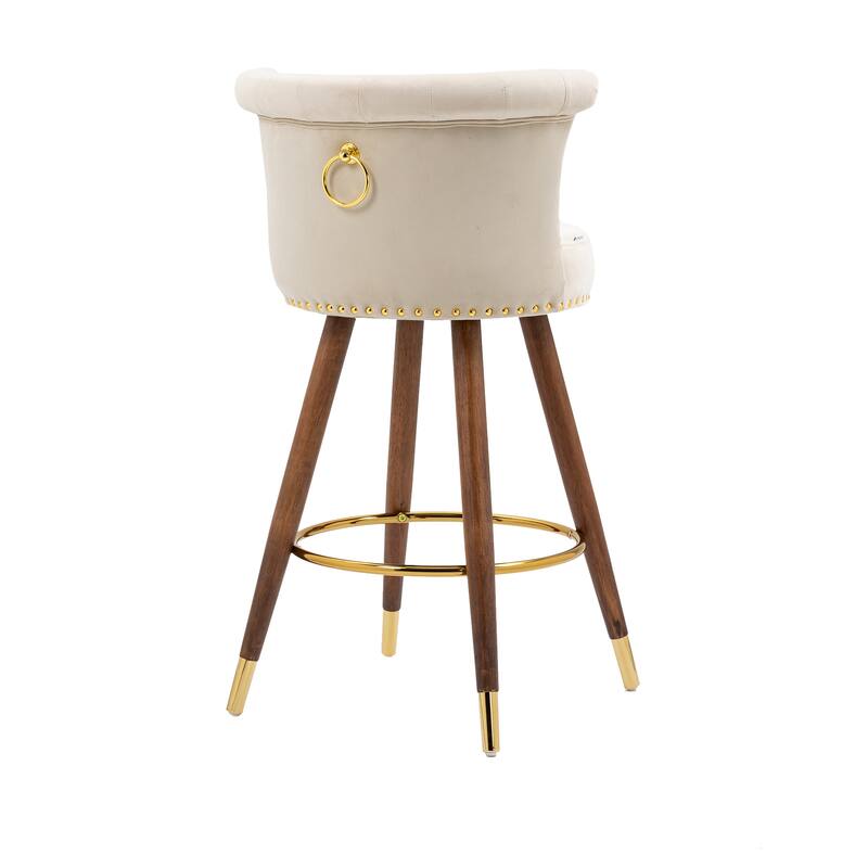 Counter Height Bar Stools Set of 2, Kitchen Bar Stools with Solid Wood Legs, Upholstered Dining Room Chairs with Footrest