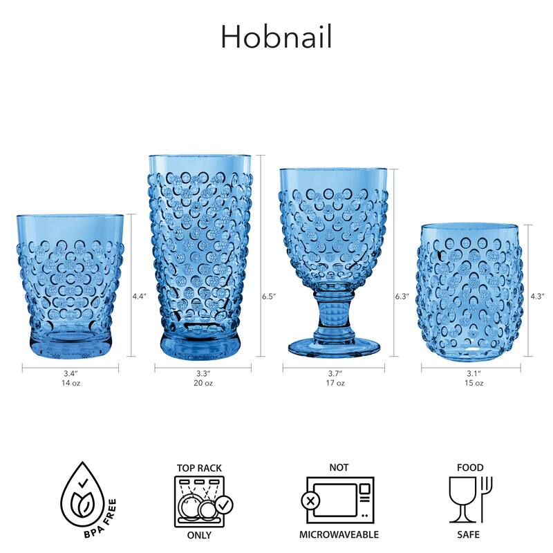 Abode Homewares Hobnail Acrylic Stemless Wine Glass - 15 oz - Set of 6