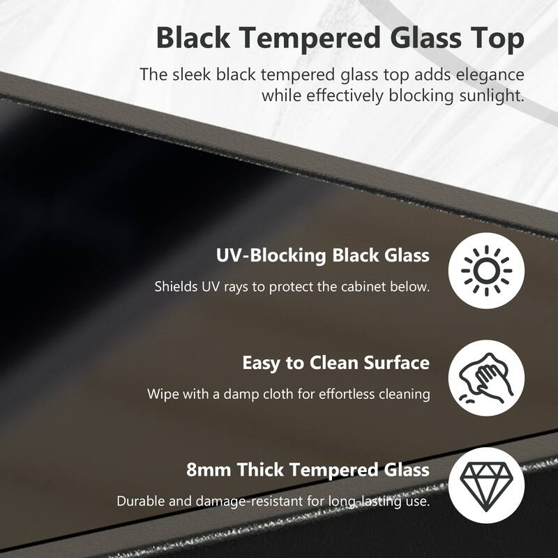 Outdoor 49.2" PE Wicker Bar Cart with Cabinet Patio Serving Cart with Tempered Glass Top
