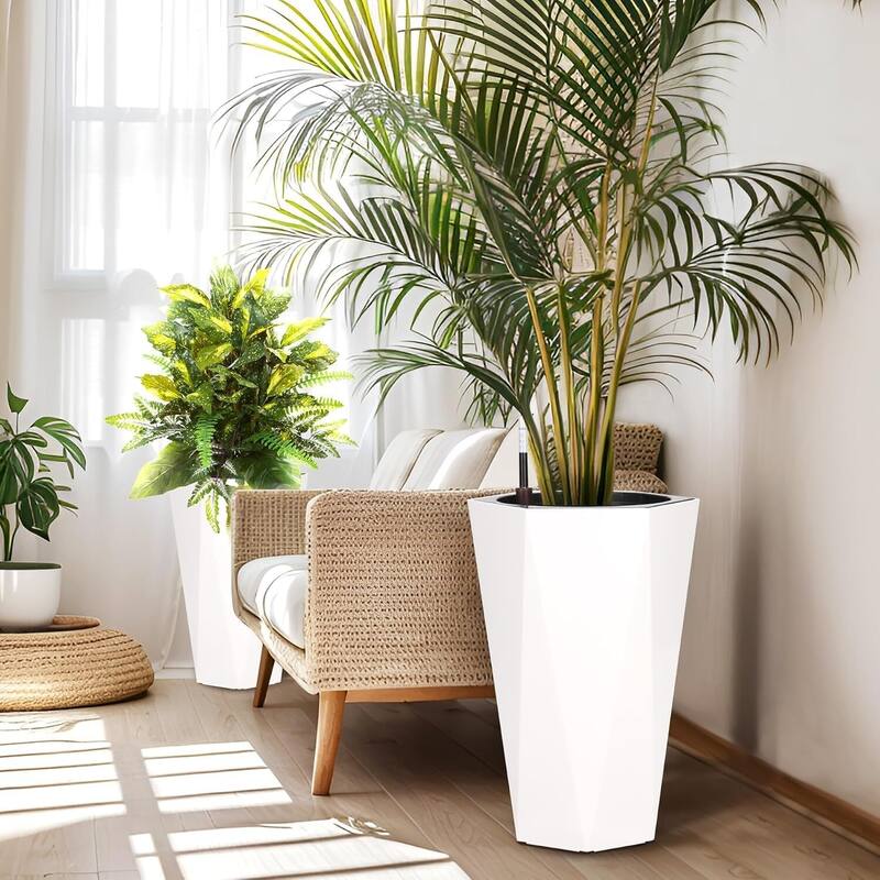 22.5" Set of 2 Self-Watering Tall Planter Pots for Patio, Porch, Garden, Indoor Outdoor