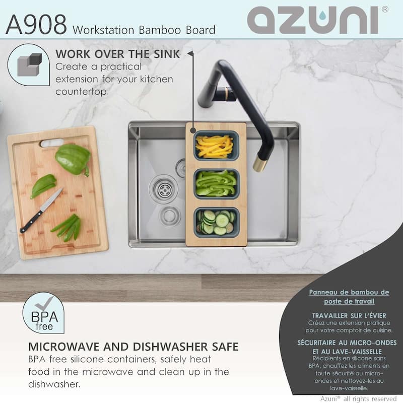 AZUNI 16.75 inch Over the Sink Divided Serving Board with 3 Collapsible Containers - 16.75" x 8.5"