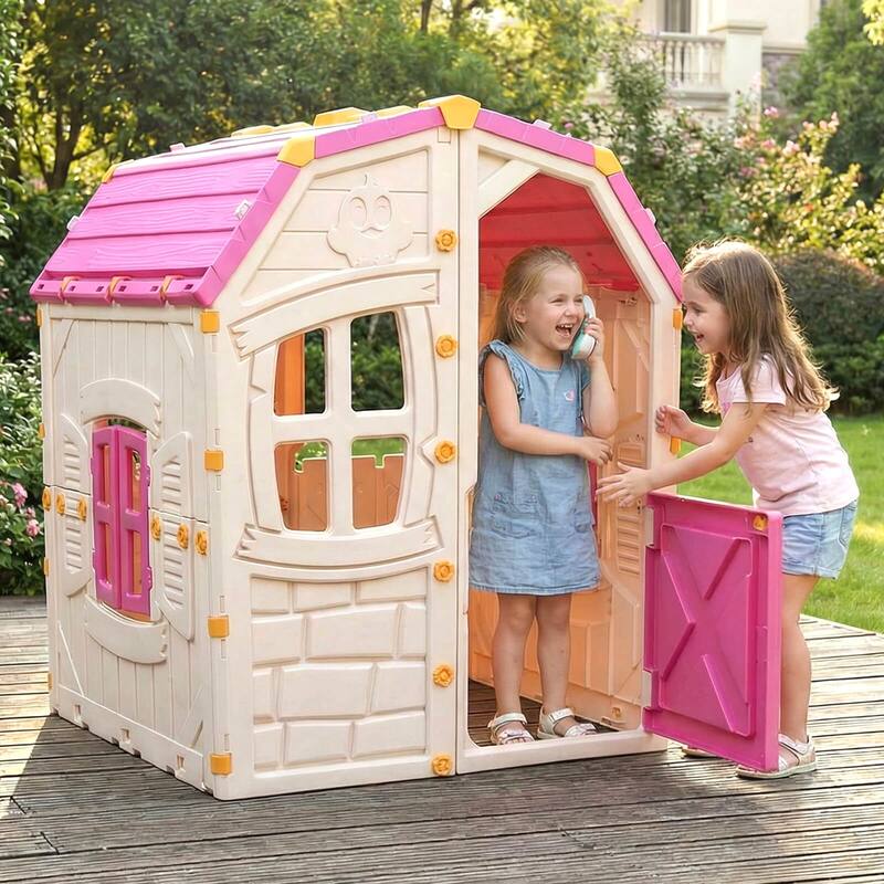 Costway Outdoor Kids Playhouse with Openable Door Windows for Home - See Details