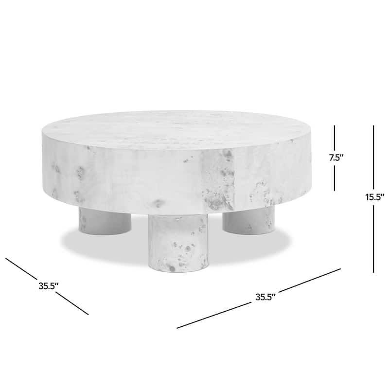 Nebula 35.5" Burl Wood Round Coffee Table with Pillar Legs