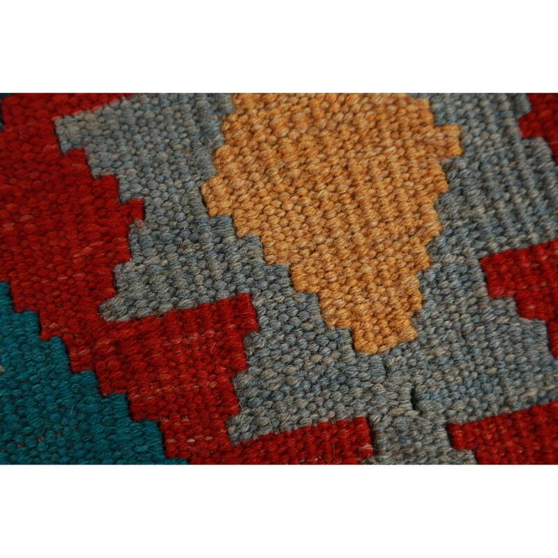 Hand Woven Oriental 100% Wool Carpet Southwestern Geometric Multi-Colored Kilim Area Rug - 8' 4'' X 6' 4''