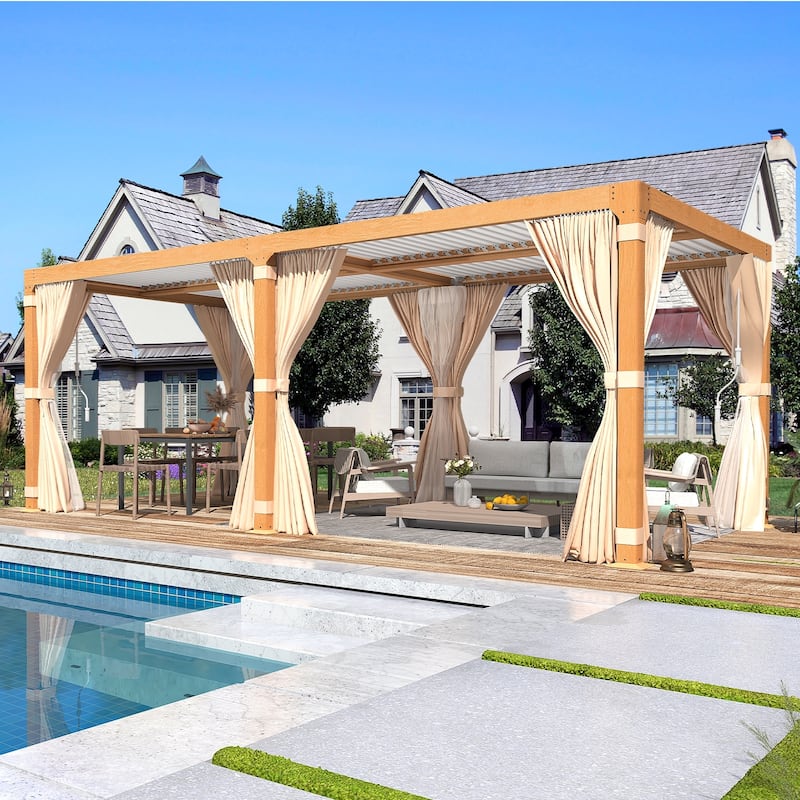 EROMMY Outdoor Louvered Pergola Gazebo with Adjustable Aluminum Rainproof Roof and Pull-Down Screen