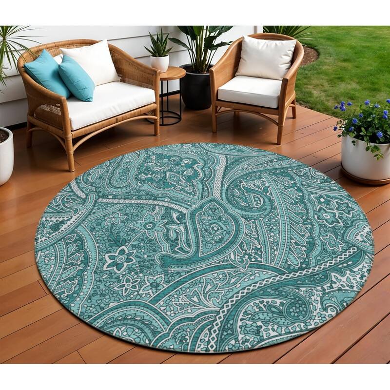 HomeRoots Paisley Traditional Rectangle Outdoor Rug - 8' Round