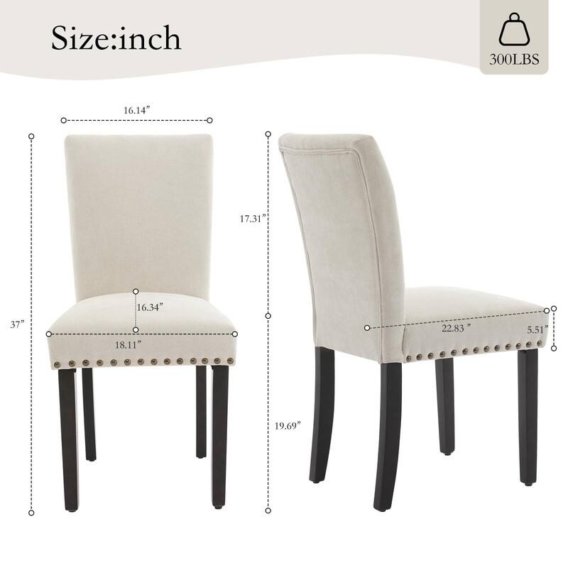 Dining Chairs Set of 2 Upholstered Fabric Kitchen Chairs with Nailhead Trim（Option）