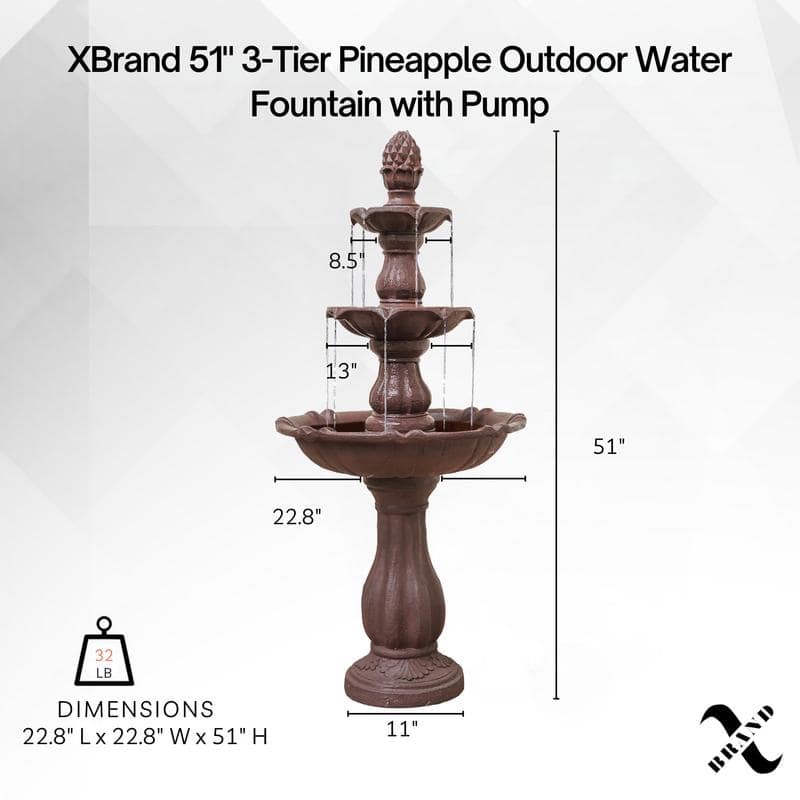 XBrand 51 in Tall 3-Tier Freestanding Waterfall Fountain, Outdoor Garden, Yard, Lawn, Porch Décor