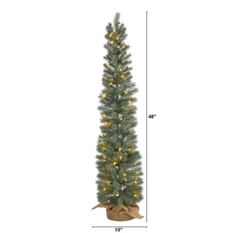 4ft. Green Pine Artificial Christmas Tree with 70 Warm White Lights in Burlap Base - Petite Rustic Holiday X-Mas Accent
