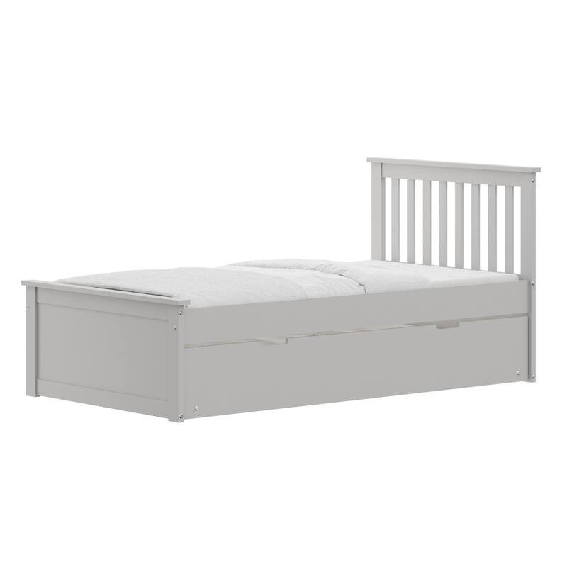Twin Size Solid Wood Trundle Bed Frame with Pull-Out Toddler Bed and Heavy Duty Kids Bed