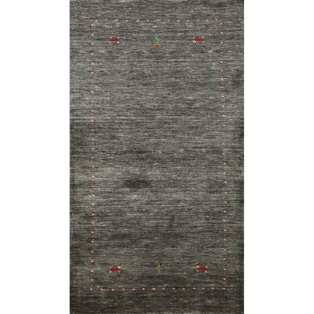 Charcoal Gabbeh Indian Rug Handmade Modern Wool Carpet - 2'7" x 5'7"