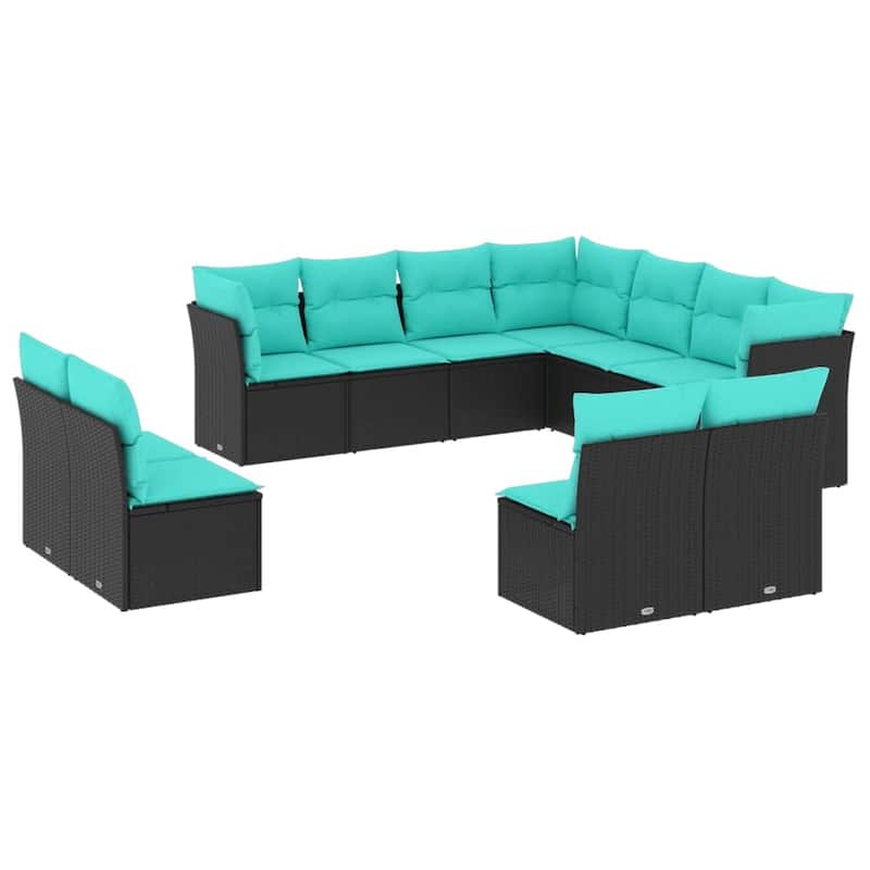 vidaXL 11 Piece Patio Sofa Set with Cushions Black Poly Rattan